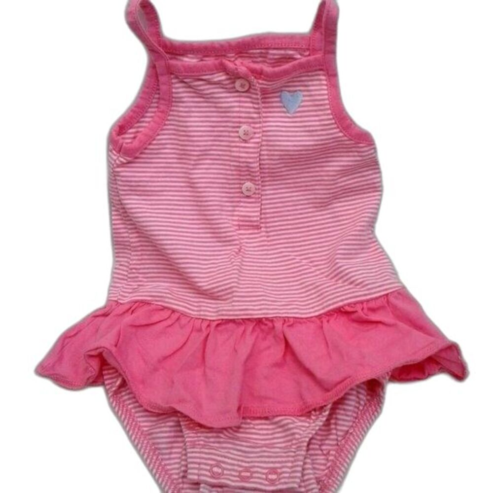 Carter's Toddler Romper Sundress Ruffled Pink White Stripes Blue Heart Size 18Mo